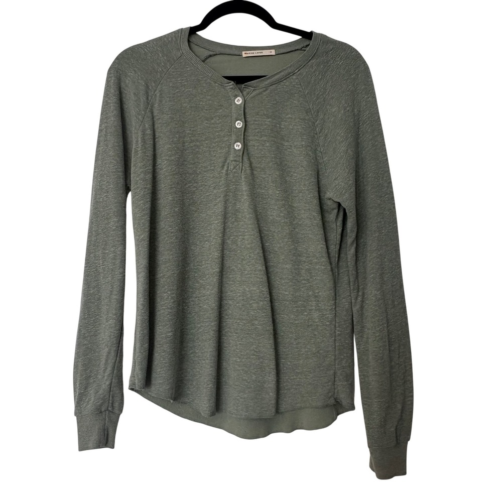 Marine Layer Sage Green Heathered Long Sleeve Henley Shirt Mens Medium